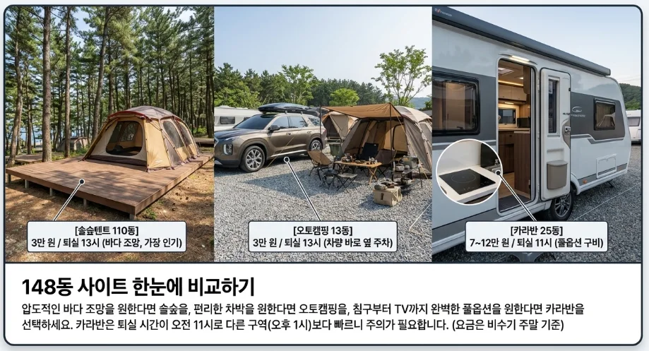 고래불비치 3종 사이트 비교 설명 이미지