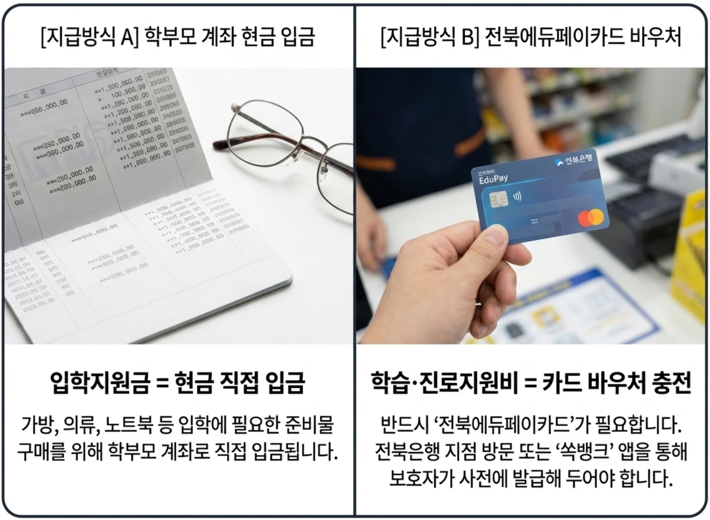 전북에듀페이 지원방법 2가지 설명 (계좌, 바우처 충전)