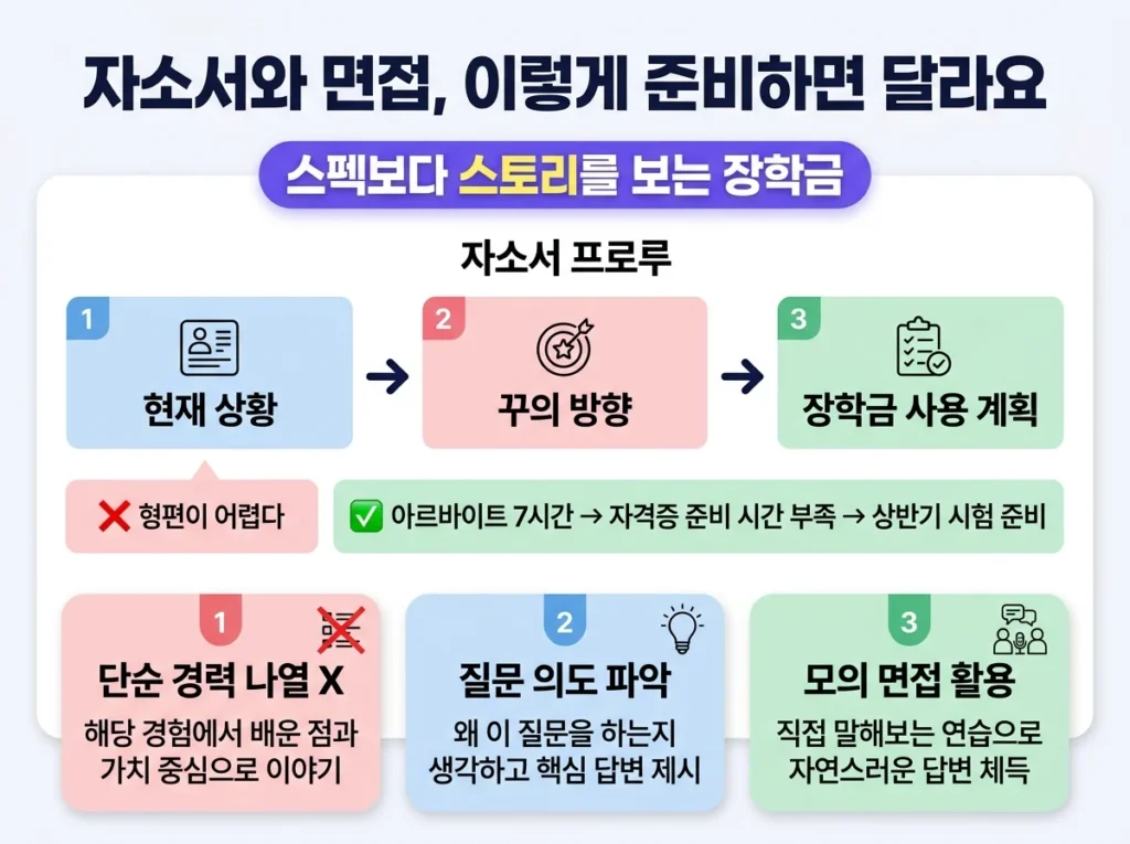 꿈수저청년장학금 자소서 작성법과 면접 준비 3가지 팁 안내 인포그래픽