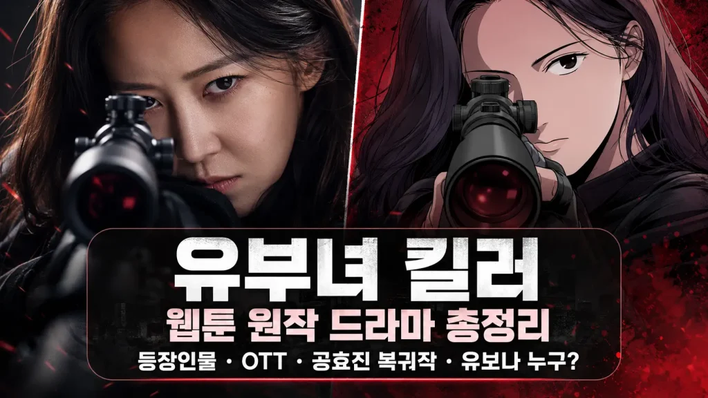 저격총 겨누는 공효진과 웹툰 캐릭터 비교, 유부녀 킬러 드라마 등장인물 OTT 공효진 유보나 안내