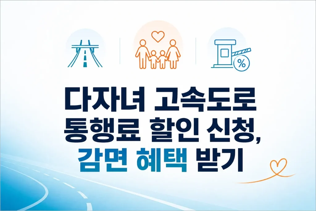 고속도로·가족·할인 아이콘, 다자녀 통행료 감면 혜택 신청 안내
