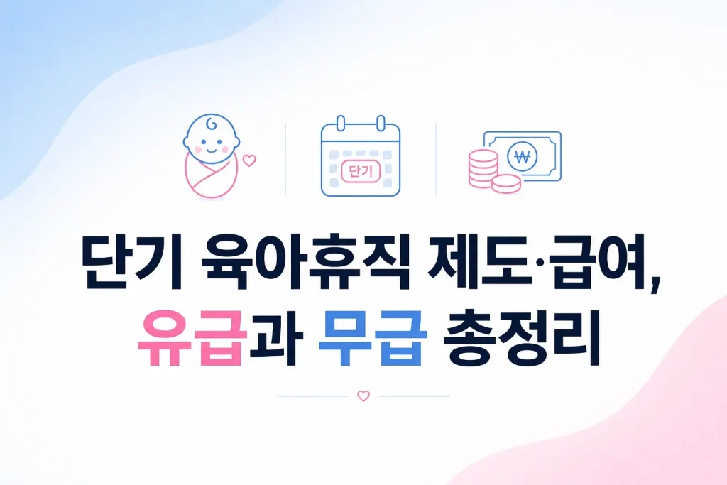 아기·달력·급여 아이콘, 단기 육아휴직 유급 무급 제도 총정리 안내