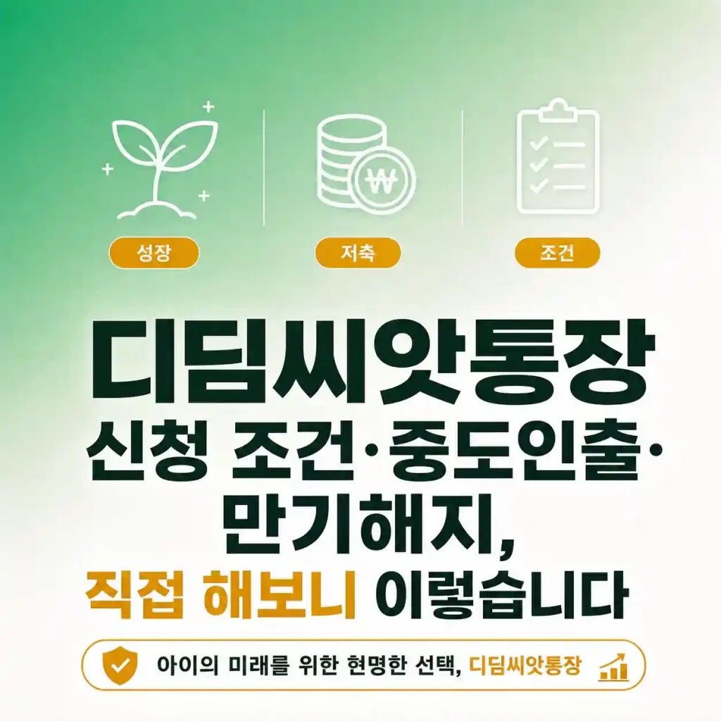 성장·저축·조건 아이콘, 디딤씨앗통장 신청 조건 중도인출 만기해지 안내