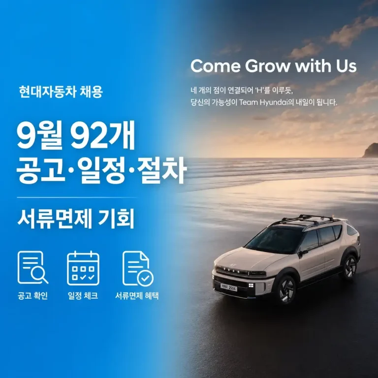 현대자동차 채용 일정·절차는? 9월 92개 공고, 서류면제 기회까지